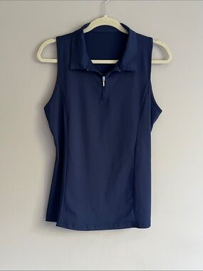 Navy Blue racerback 1/4 zip front polo top tank size large